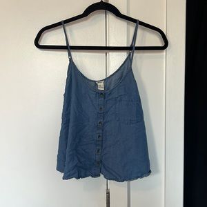Forever 21 Jean Blue Button Down Spaghetti Strap Crop Top — Size: S